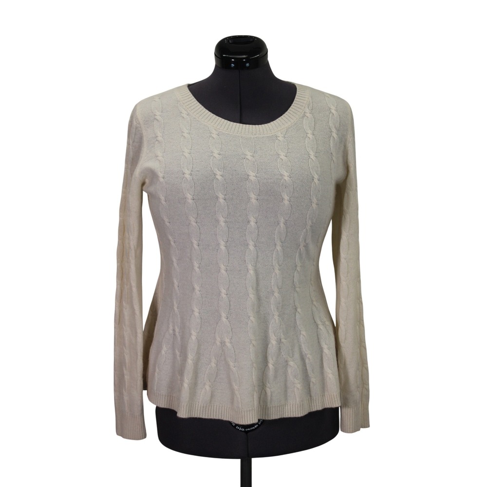 Garnet Hill Cream Cable Knit Cashmere Peplum Style Sweater Women's Small